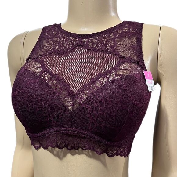 Victorias Secret Pink Push Up Padded High Neck Mesh Lace underwire bralette bra - Picture 4 of 4